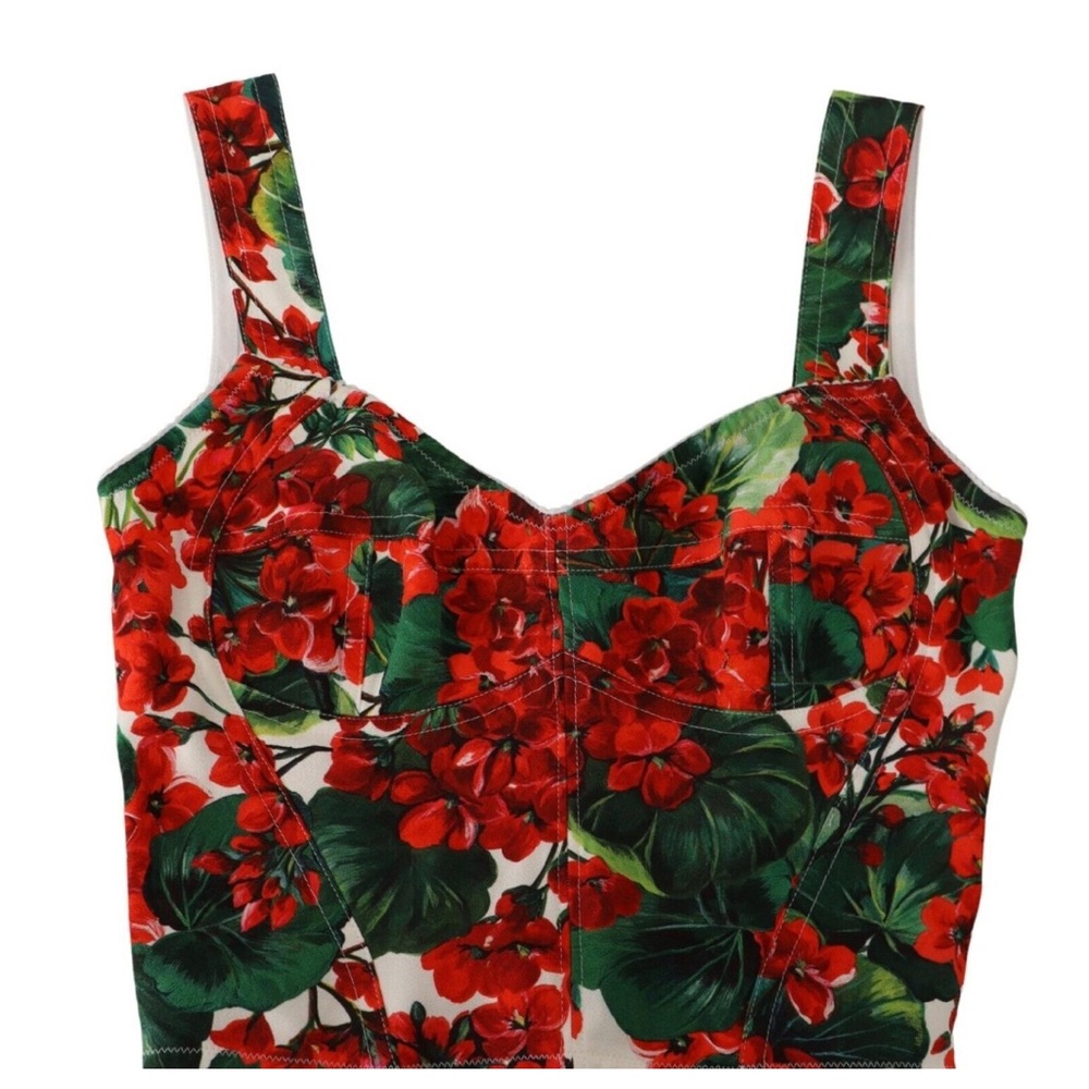 Dolce & Gabbana Bustier Bralette Crop Top Red Floral Geranium Majolica XS 0 36